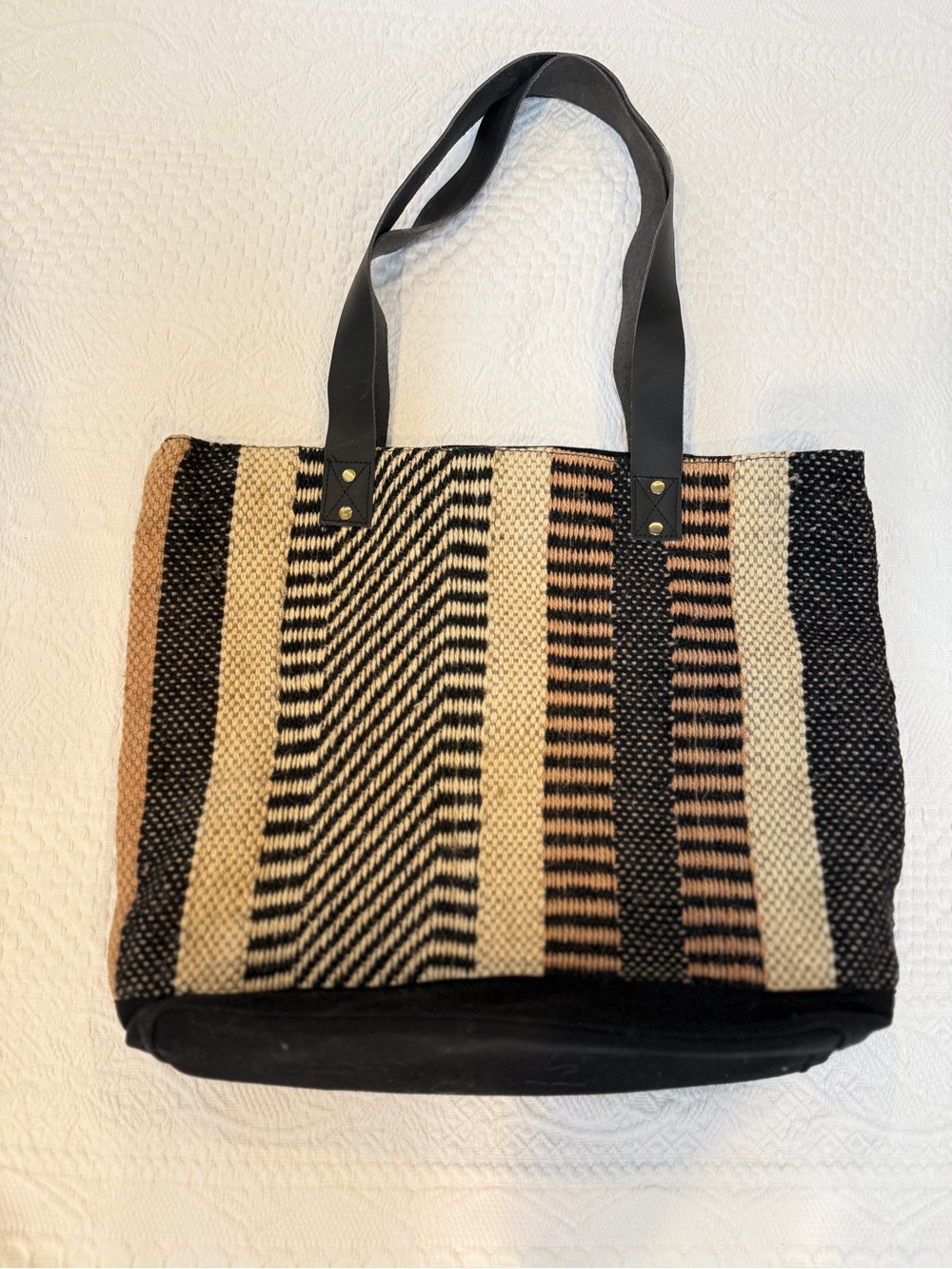 Bay Sky Jute Tote Shoulder Bag Neutrals Black Brown Tan Beachy Boho